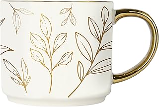 Sweet Water Decor Gold Leaves Mug with Gold Handle, 14oz Fine Bone China...