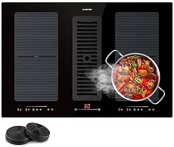 Placa 2 en 1 de Klarstein con extractor integrado, placa de inducción con extractor para isla de cocina, placa con extractor integrado, 391 m³/h de caudal de aire, control táctil, clase energética A