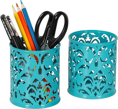 Miniatura 6 de EasyPAG 2 Portalápices floral de 3.25 pulgadas de diámetro x 3.75 pulgadas de alto redondo, Dark Teal