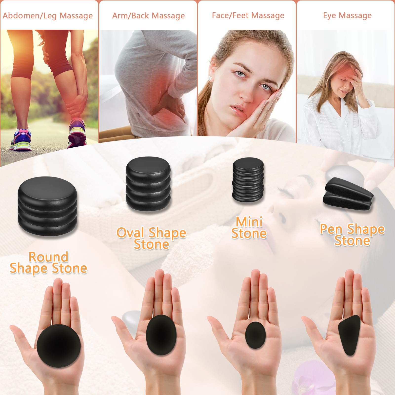 18Pcs Basalt Hot Stones Massage Set with Heating Unit - Professional & Home Spa Therapy Kit for Relaxation, Muscle Pain Relief, Stress Relief & Healing - Includes Natural Volcanic Massage Stones