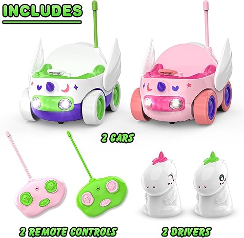 Miniatura 3 de Kroyedfuw Paquete de 2 autos de control remoto de unicornio para niños pequeños, regalos de unicornios para niñas y niños, juguetes de automóvil