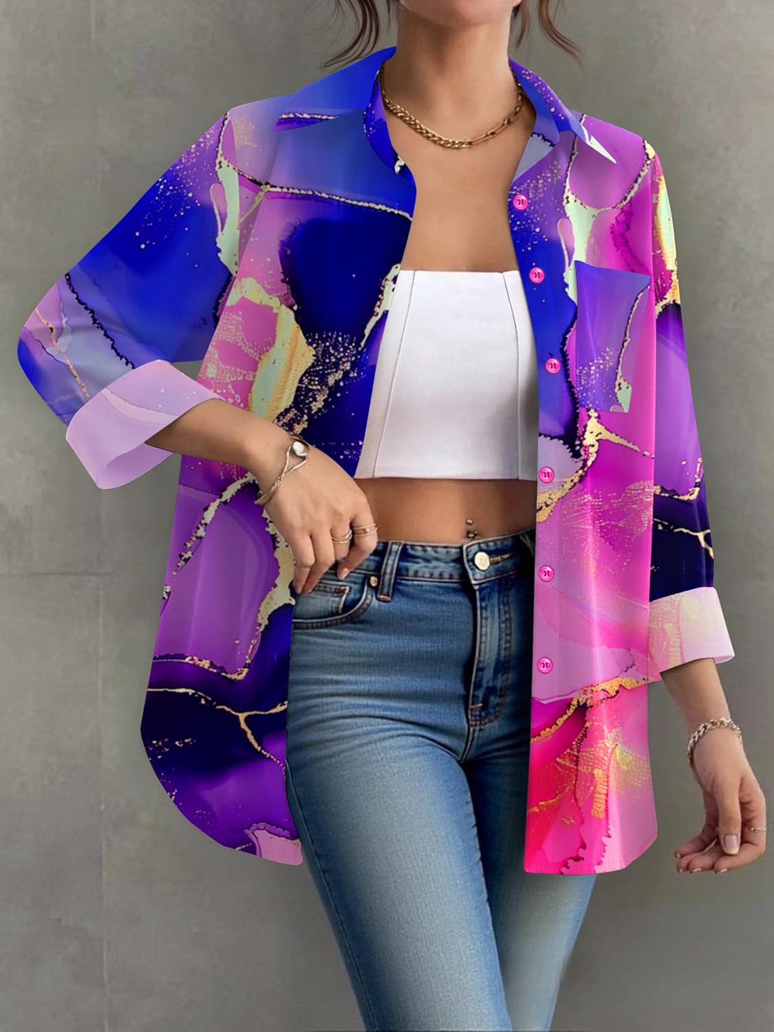 Zeagoo Womens Button Down Shirt Long Sleeve Blouse Business Work Tops Dressy Casual Floral Printed Outfits with Pocket - Image 5