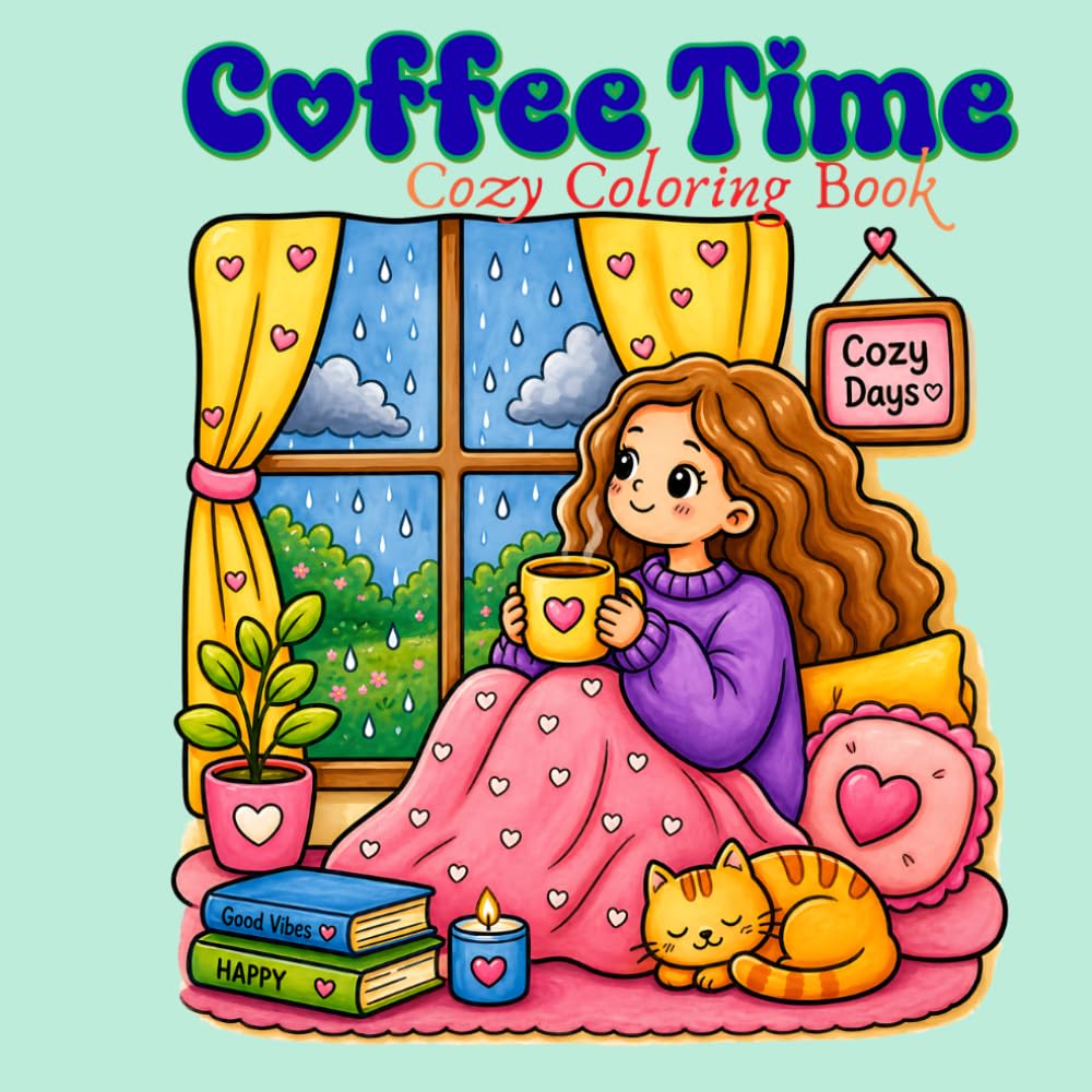 Coffee Time Cozy Coloring Book: Bold and Easy Cute Coloring Book for Adults and Teens with Cozy Coffee Moments, Hygge Rooms and Relaxing Comfy Scenes