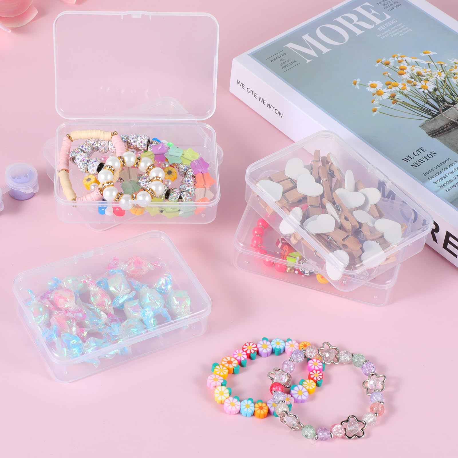 Jeffdad 5 Pcs Mini Plastic Storage Containers Box with Lid, 4x3x1 Inches Clear Rectangle Box for Collecting Small Items Beads - Image 4