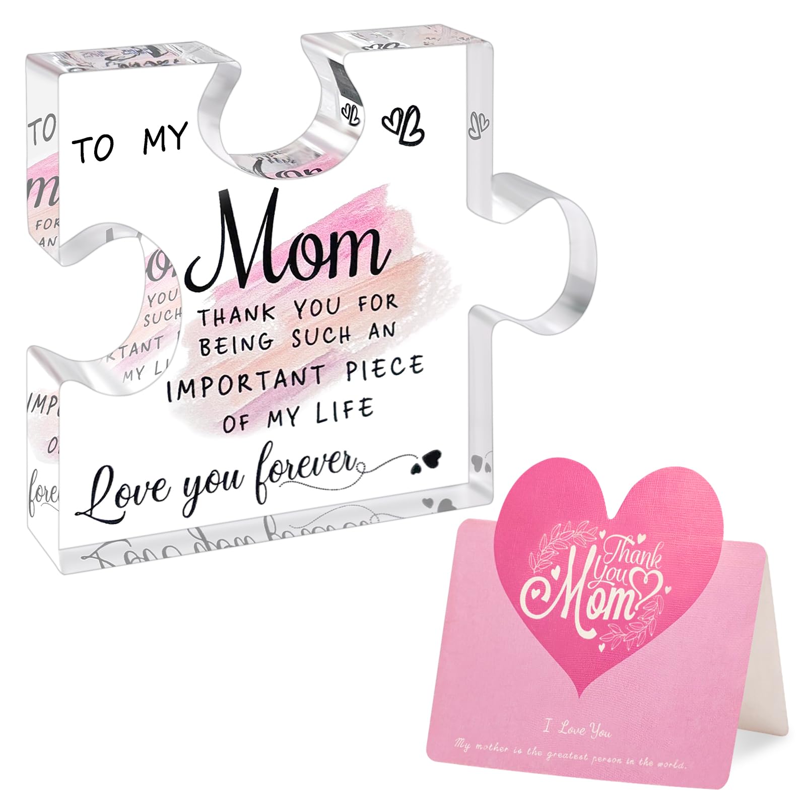 Gifts for Mom, Acrylic Puzzle Plaque Acrylic Block Puzzle Piece Mother's Day Birthday Love Mom Gift from Daughter Son - Engraved Home Desk Decor