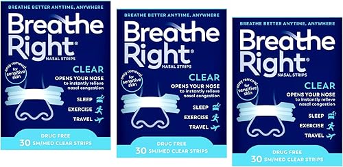 Breathe Right - Tiras nasales pequeñasmedianas transparentes transparente 90 unidades