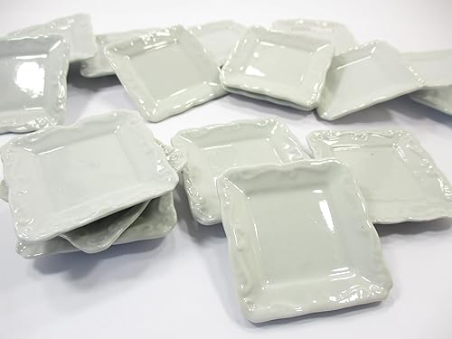 Miniatura 4 de 1.772x1.772 in de 6 Plato Plato Cuadrado Casa de Muñecas Miniaturas Blanco 1:6 Cerámica 12677