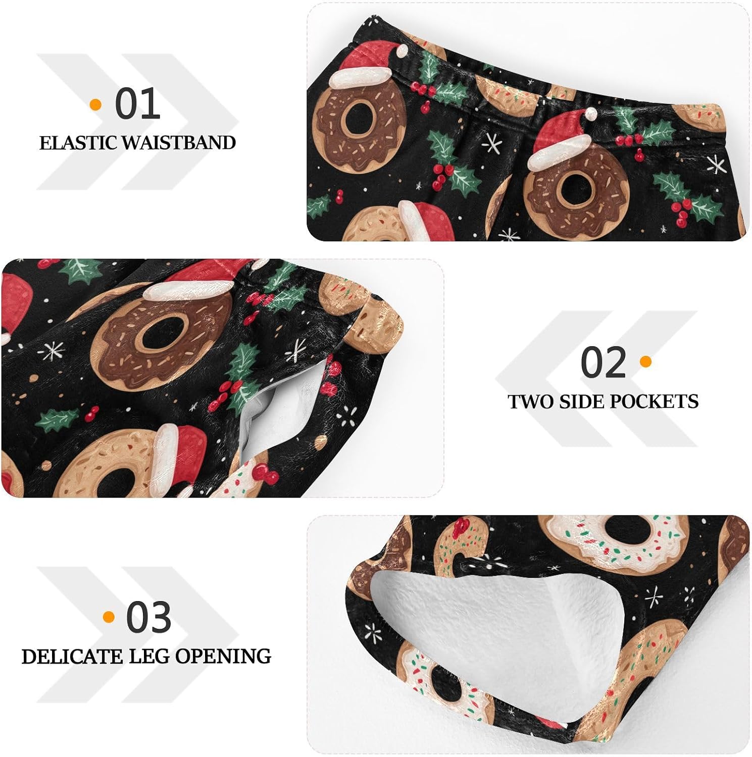 visesunny Cute Christmas Doughnuts Santa Hat Black Boys Pants for Kids Fleece Bottoms Long Jogger Pants Trousers Size 6-14Y