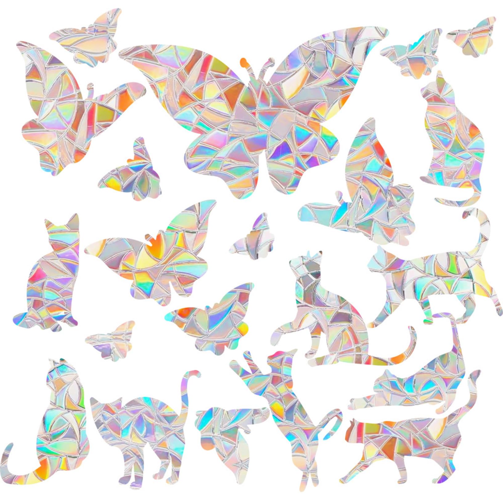 Faroby Style1 Suncatchers Stickers For Windows, Cat Butterfly Window Clings Flowers Shiny Rainbow Prism Anti-Collision Decals For Bird Strikes, Suncatchers Sticker