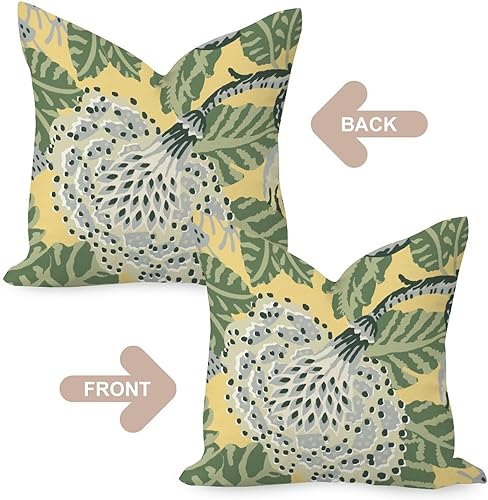 Miniatura 10 de Juego de 2 fundas de almohada con diseño de flores blancas y verdes, color gris, negro, floral, verde, hojas, chinoiserie japonesa, para sala de