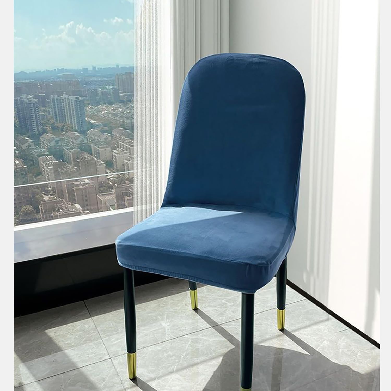 Coprisedie In Velluto Con Schienale | 1/2/4/6 Pezzi | Morbido E Elastico | Per Sala Da Pranzo | Dark Blue - Foto 2