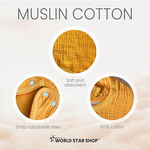 Miniatura 4 de World Star Shop Juego de (4) baberos coloridos de muselina 100% algodón, con broches dobles para 3 tamaños, para alimentación, para babear.
