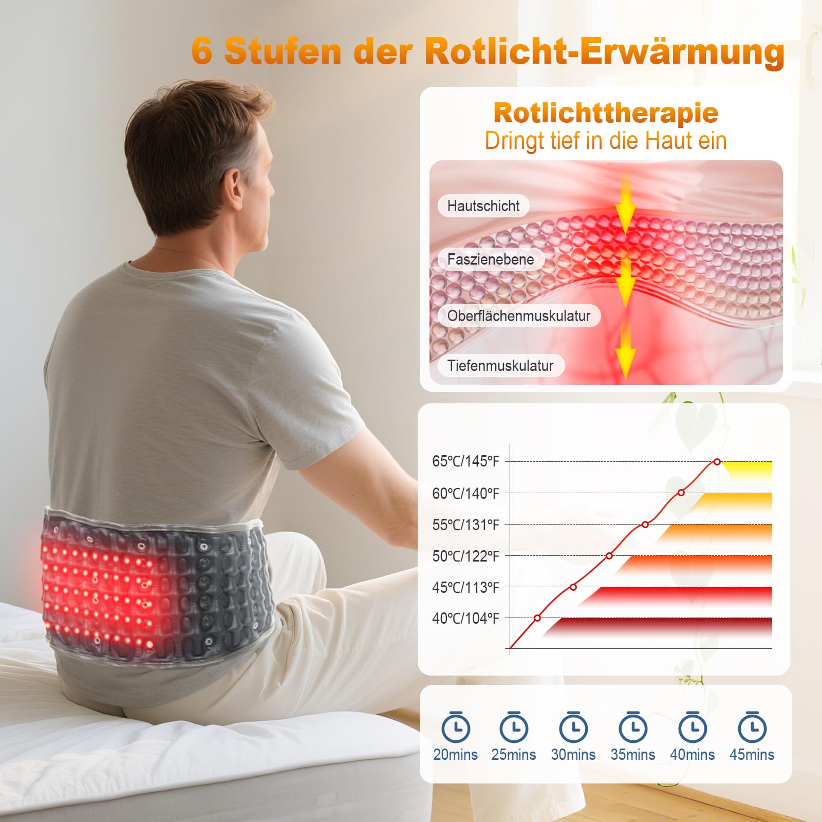 HONGJING Beheizter Dekompressions-Rückengurt mit Rotlicht-Heizung & Massage, Aufblasbare Lendenwirbelstütze für Schmerzen im unteren Rückenbereich, Passend für 29-49 Taille, blau