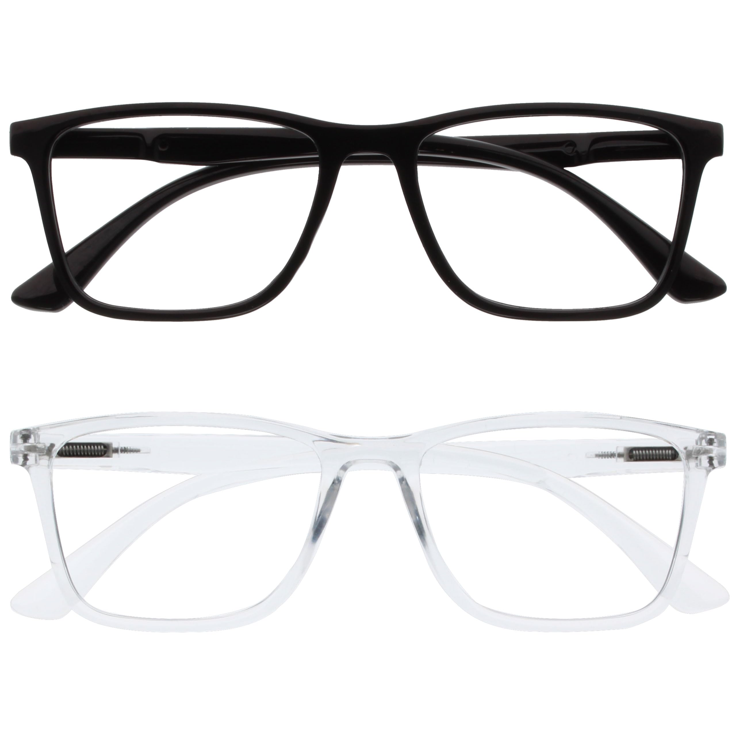 OPULIZE NYX Reading Glasses with Blue Light Blocking for Women Men, Rectangular Frame with UV & Eyestrain Protection, Anti-Glare Computer Gaming Glasses, Black, Clear +0.0 (Pack of 2)