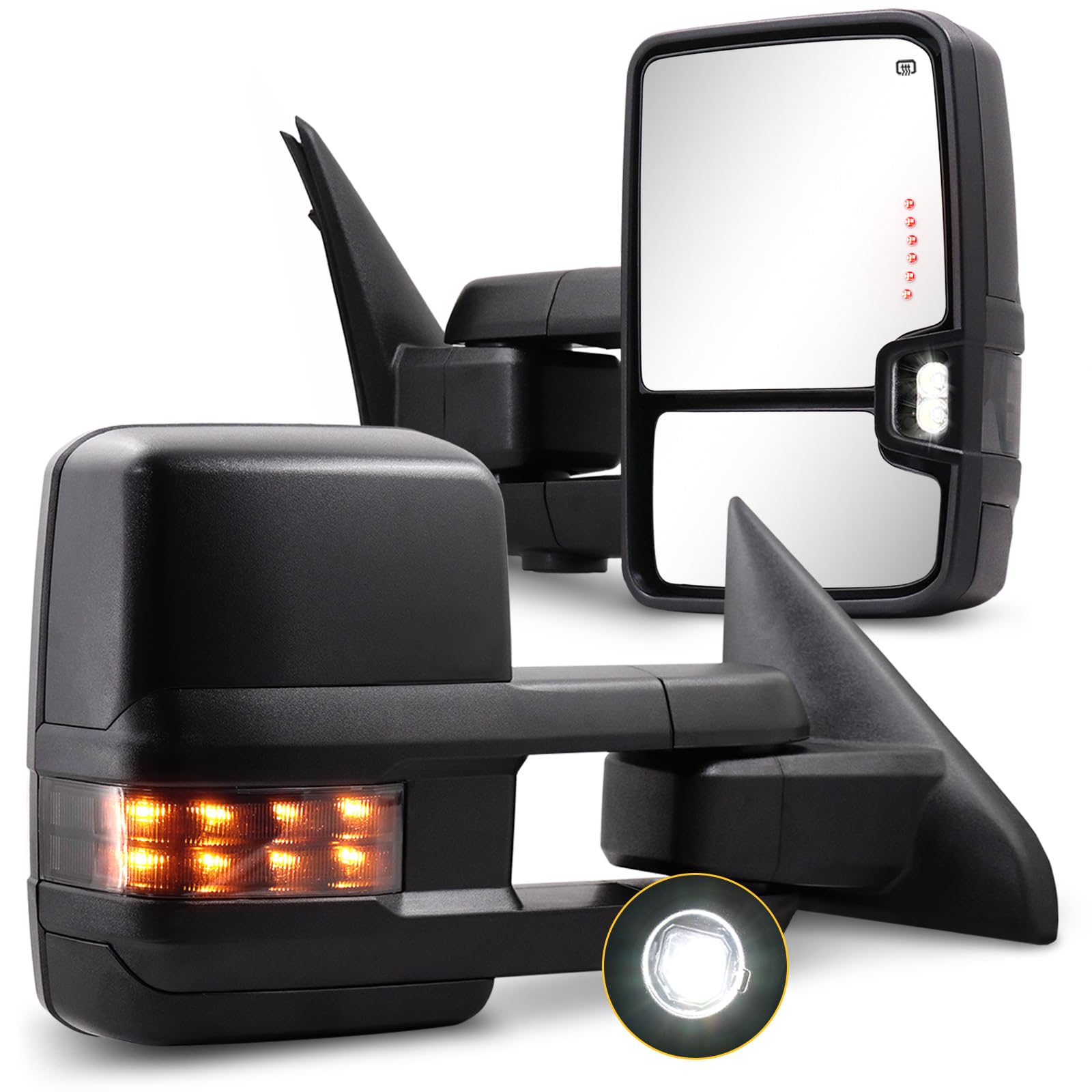 Photo 1 of Towing Mirrors for 2009-2018 Dodge Ram 1500, 2010-2018 Ram 2500 3500, 2019-2024 Dodge 1500 Classic Power Glass Heated Function Temp Sensor Turn Signal Running Light Backup Light Pair Set