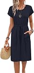 MISFAY Summer Dresses for Women Short Sleeve Crew Neck Casual Sun Dress with Pockets