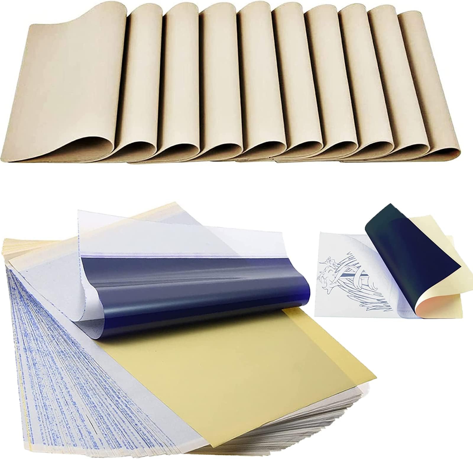 Urknall Tattoo Practice Skin with Transfer Paper, 30PCS Fake Skin and Tracing Paper Kit Including 10PCS Double Sided Skin and 20PCS Stencil Paper for Tattoo Practice Tattoo Supplies