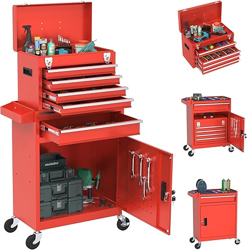 Miniatura 8 de Caja de herramientas con ruedas, caja de herramientas de alta capacidad de 8 cajones con ruedas, caja de herramientas de almacenamiento extraíble