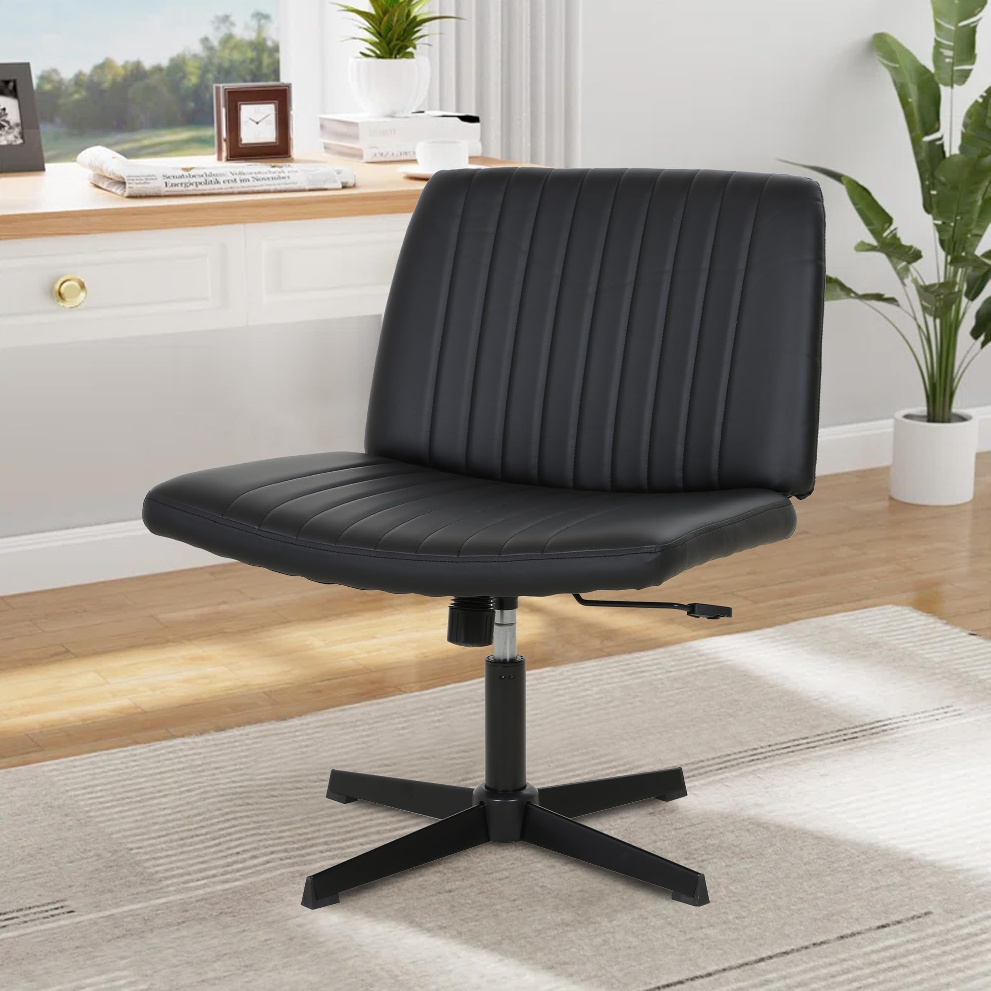 Capacmkseh Criss Cross Legged Chair, Armless Vanity Chair, Comfy Wide Desk Chair for Home, Vanity Room, Bedroom, Office