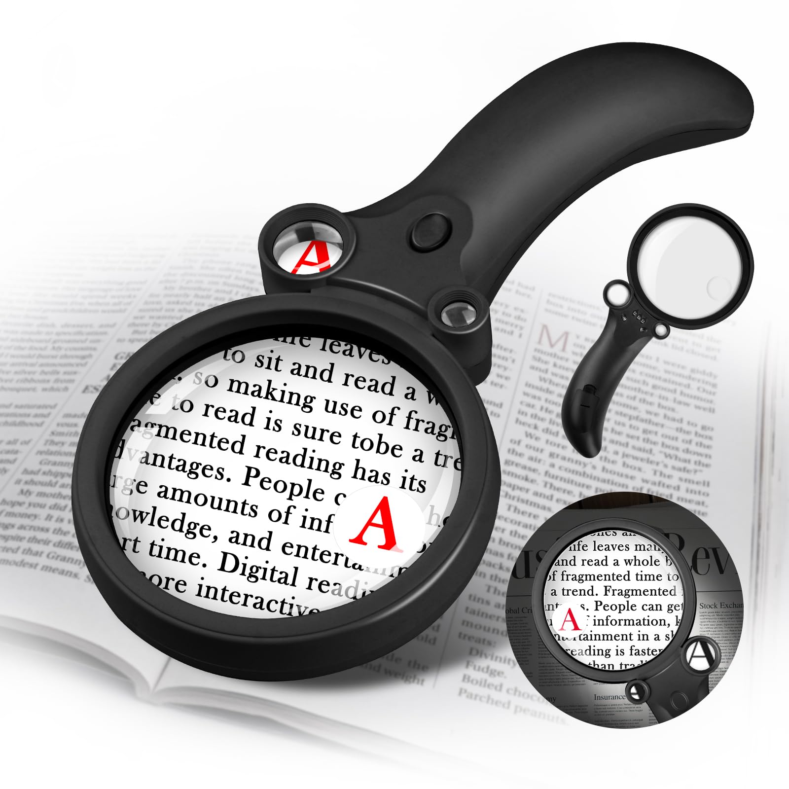 60X 30X 15X 6X Magnifying Glass with Light, Handheld Magnifier for Reading, Magnfiers with 4 LED Lights 1UV Light for Seniors Reading, Inspection, Coins, Jewelry (Black)