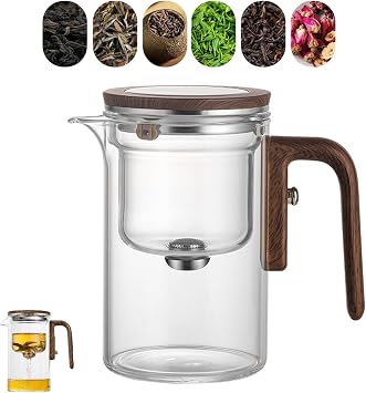 Tea Water Separation Teapot, Witchcraft Teapot, Separation Glass Teapot with Wooden Handle, Press Control Magical Teapot Glass 520ml