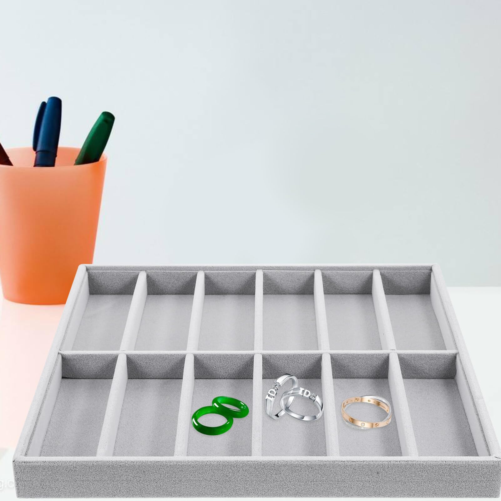 HOMSFOU Organisateur de Lunettes en Tissu Doux 12 Compartiments Réguliers, Boîte de Rangement Décorative pour Accessoires et Bijoux, pour Exposer la Maison