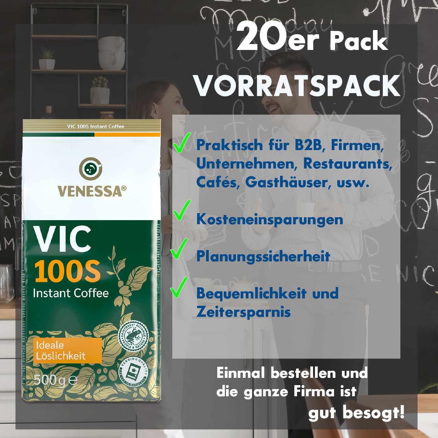 Venessa VIC 100 S rozpuszczalna kawa rozpuszczalna 20 x 500 g - kawa palona, serdeczna, mocna i pełna w smaku - proszek premium do w pełni automatycznych ekspresów do kawy, biura, kawiarni i klientów