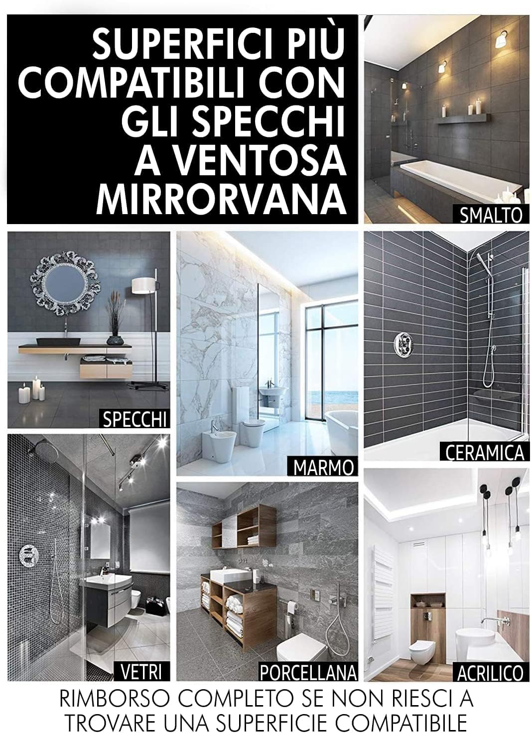 Mirrorvana Specchio doccia antiappannamento con ventosa potente e porta rasoio, infrangibile da parete per bagno e rasatura, 20 cm x 18 cm