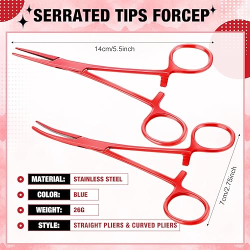 Miniatura 10 de BBTO Hemostat - Pinzas de hemostato curvadas y rectas para piercing, pinzas rectas y curvadas de acero inoxidable, pinzas de pesca (negro, 2 piezas)