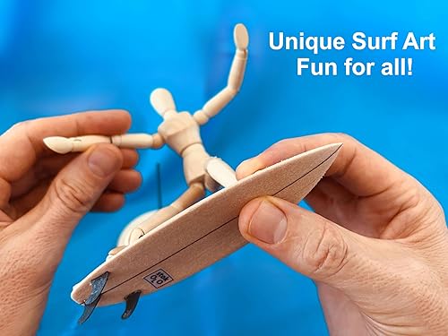 Miniatura 3 de CRAFTED INGENUITY Super Fun Surf Sculpture Surfer with Surfboard for Surfing Decor Beach Art Gift for Surfer - Posable 5.5" Wooden Surf Figure -