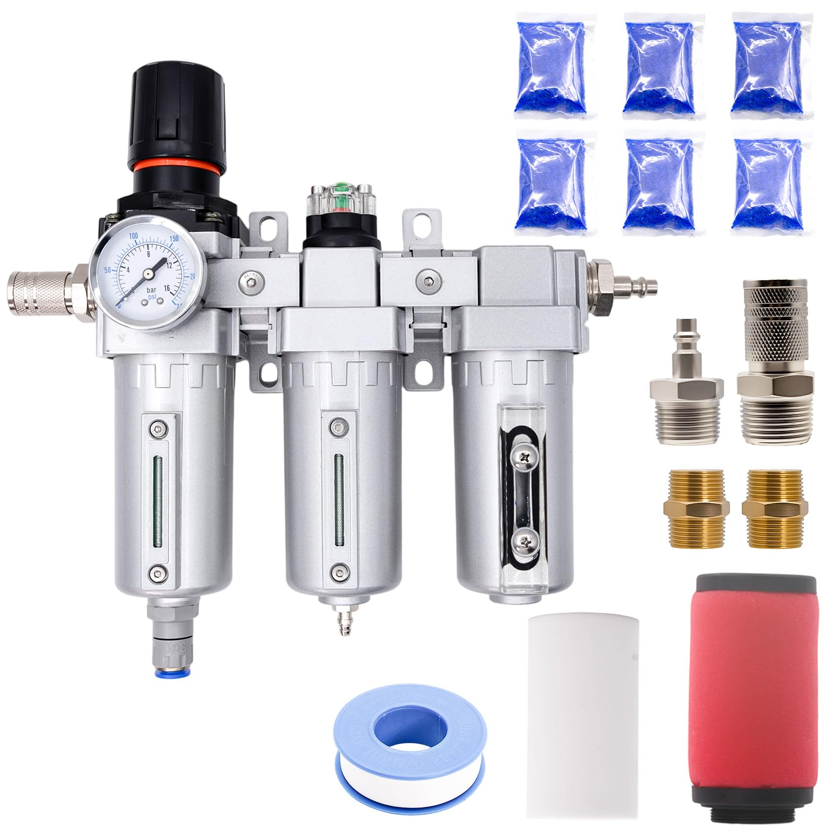 Jeogejin 3/4" NPT Industrial Grade Auto Drain Air Dryer for Compressor, 3 Stage Compressor Air Drying System with Water Separator, 5-Micron& 0.01