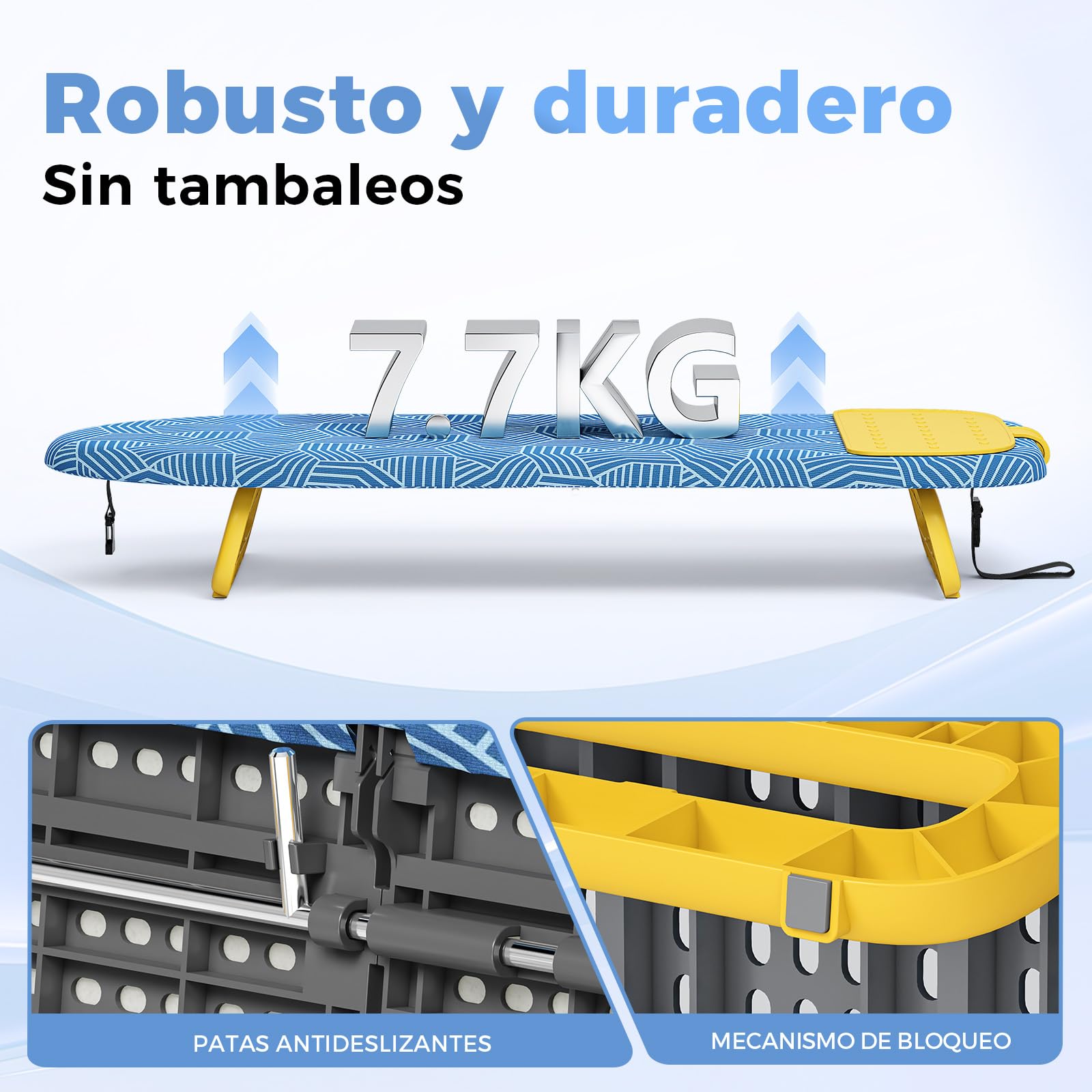 KINGRACK Tabla de Planchar Plegable, con Almohadilla Aislante, Amarillo | Plegable y compacta, ideal para viajes, dormitorios y espacios pequeños