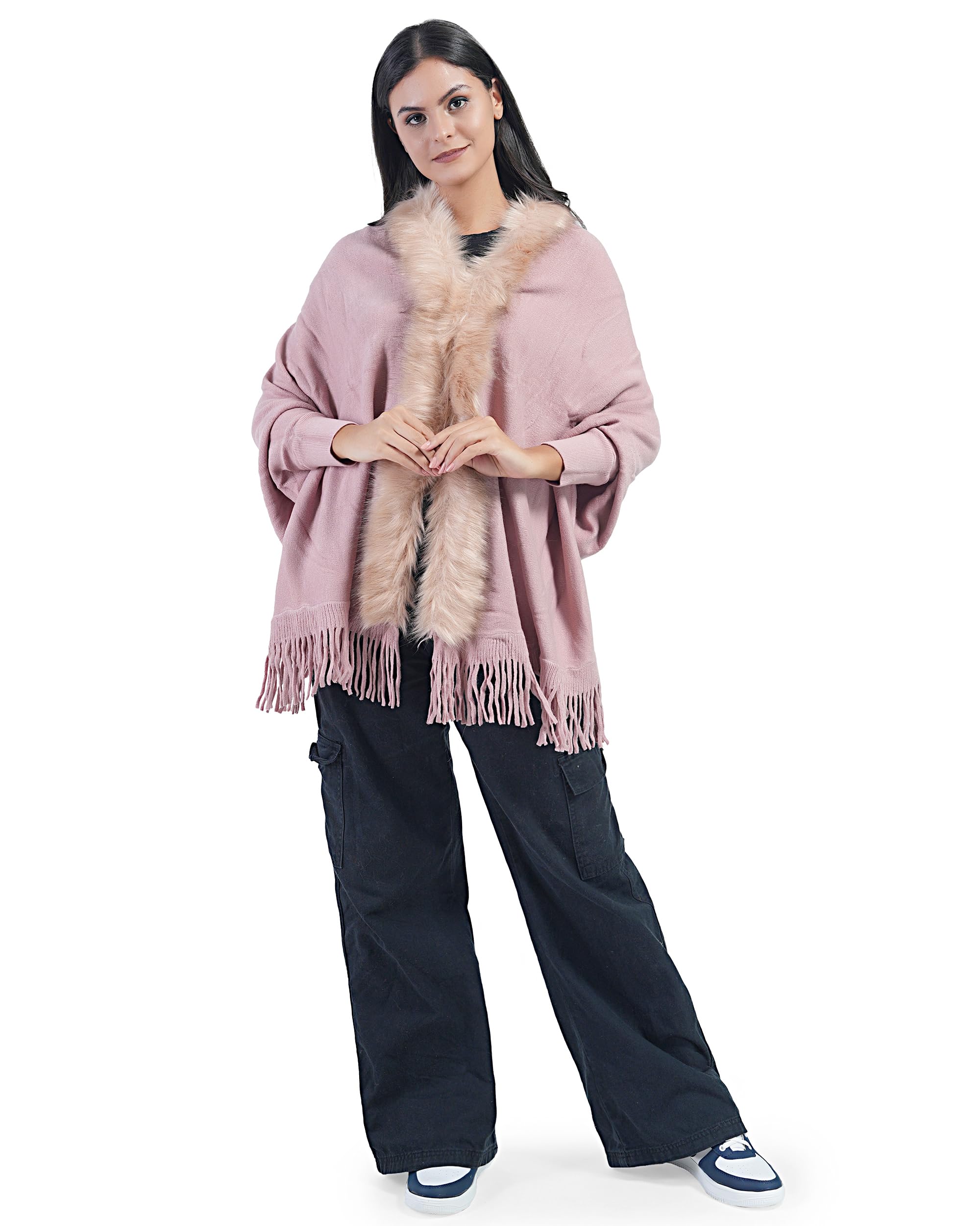 manra Women Woolen V-Neck Full Sleeve Fur Neck Shrug Sc 28 (1Q-083X-3R0O__free size)-picture-18