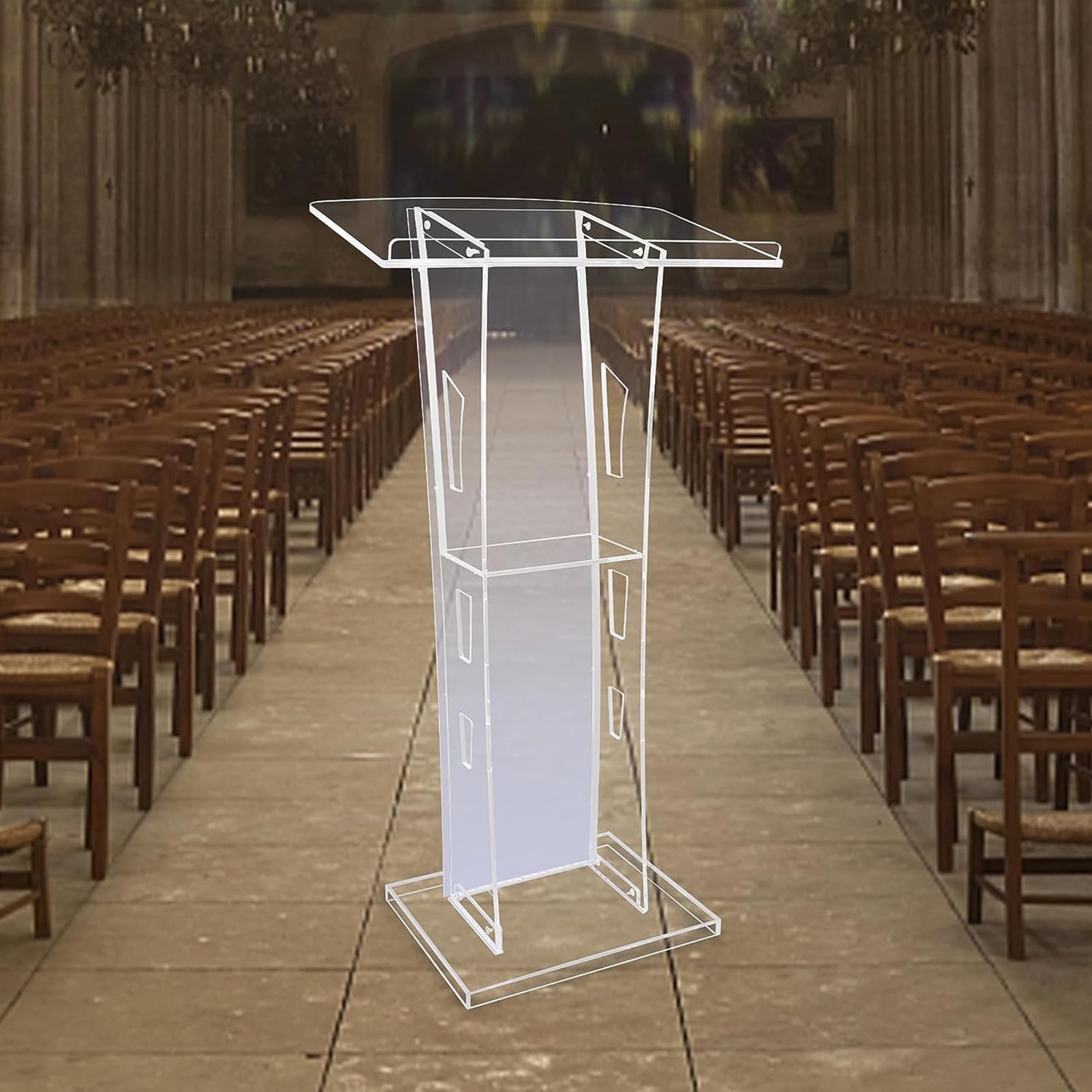 Buy LED Acrylic Podium Stand, Clear Church Podium with Storage Shelf, Portable Presentation