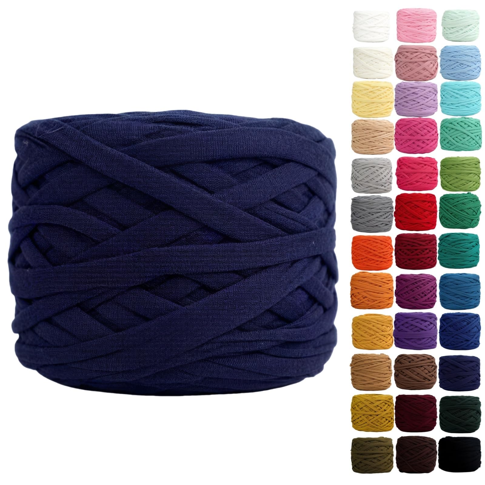 Binwat T Shirt Yarn for Crocheting 150m Elastic Ribbon Yarn Thick Crochet Fabric Yarn, Knitting T-Shirt Yarn for Crochet Bag/Blanket/Basket, DIY Crafts Projects, Home Decor (Dark Blue) — image 1