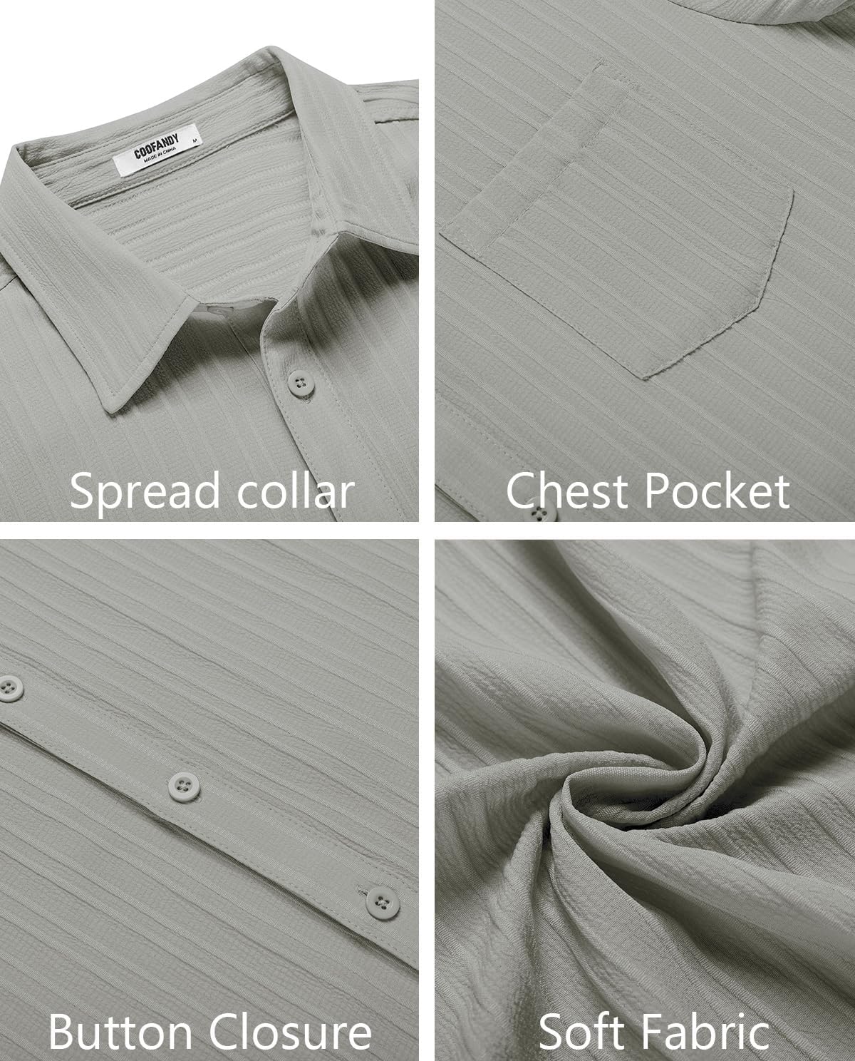 COOFANDY Men's Casual Button Down Shirts Short Sleeve Textured Summer Beach Shirt with Pocket - Image 5