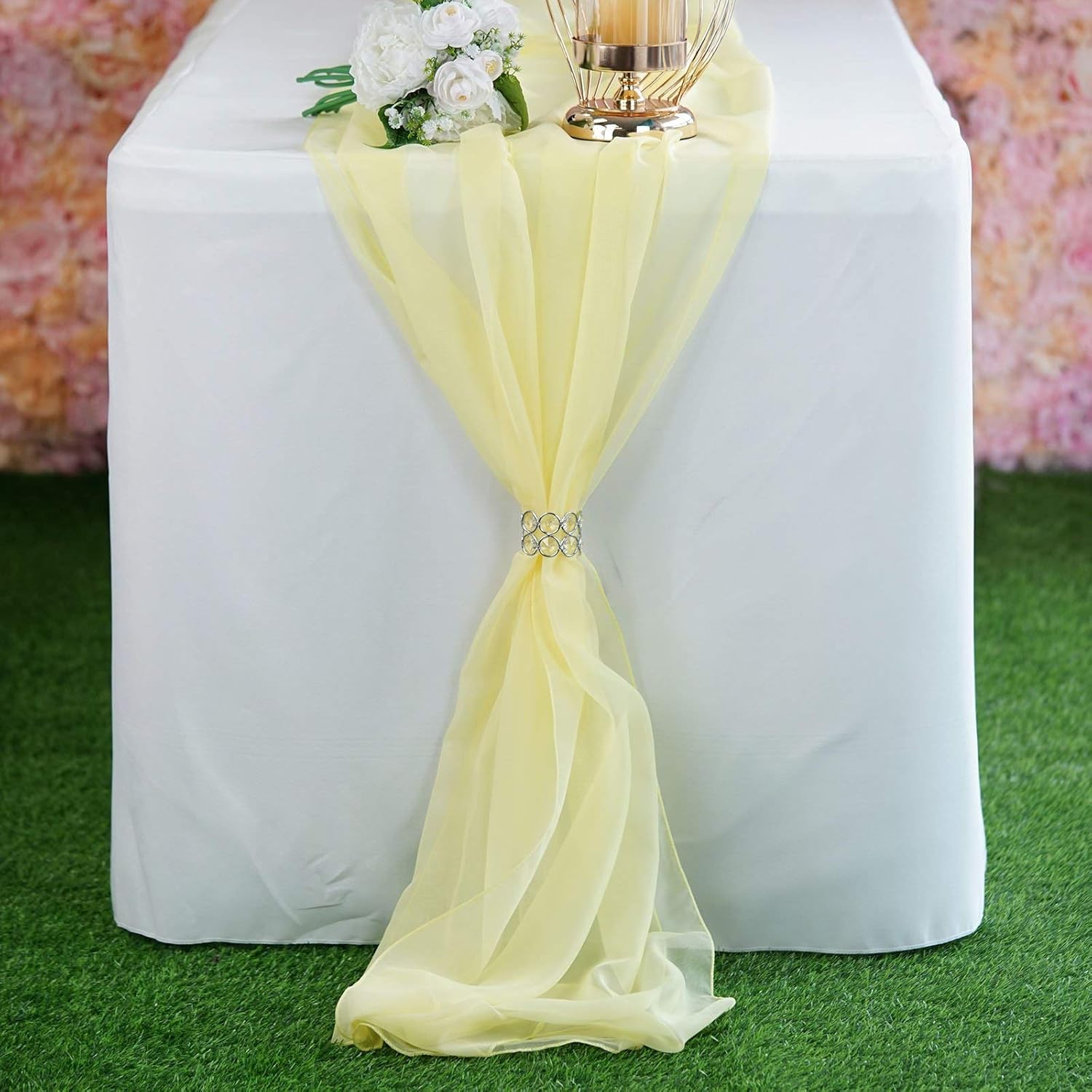 AK TRADING CO. 27" x 120" Wide IFR Chiffon Elegant Table Runner/Overlay Ideally Perfect for Center Table, Wedding Decor, Bridal Shower & Other Special Occasion. (5, Yellow)