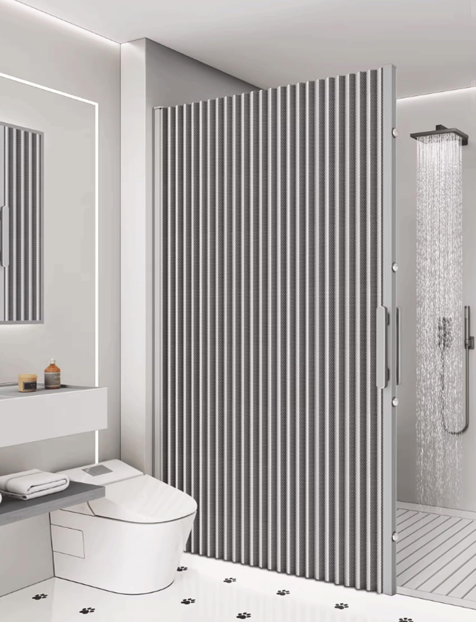 Cortina de ducha plegable magnética, material de poliéster impermeable, ideal para uso familiar y hotel