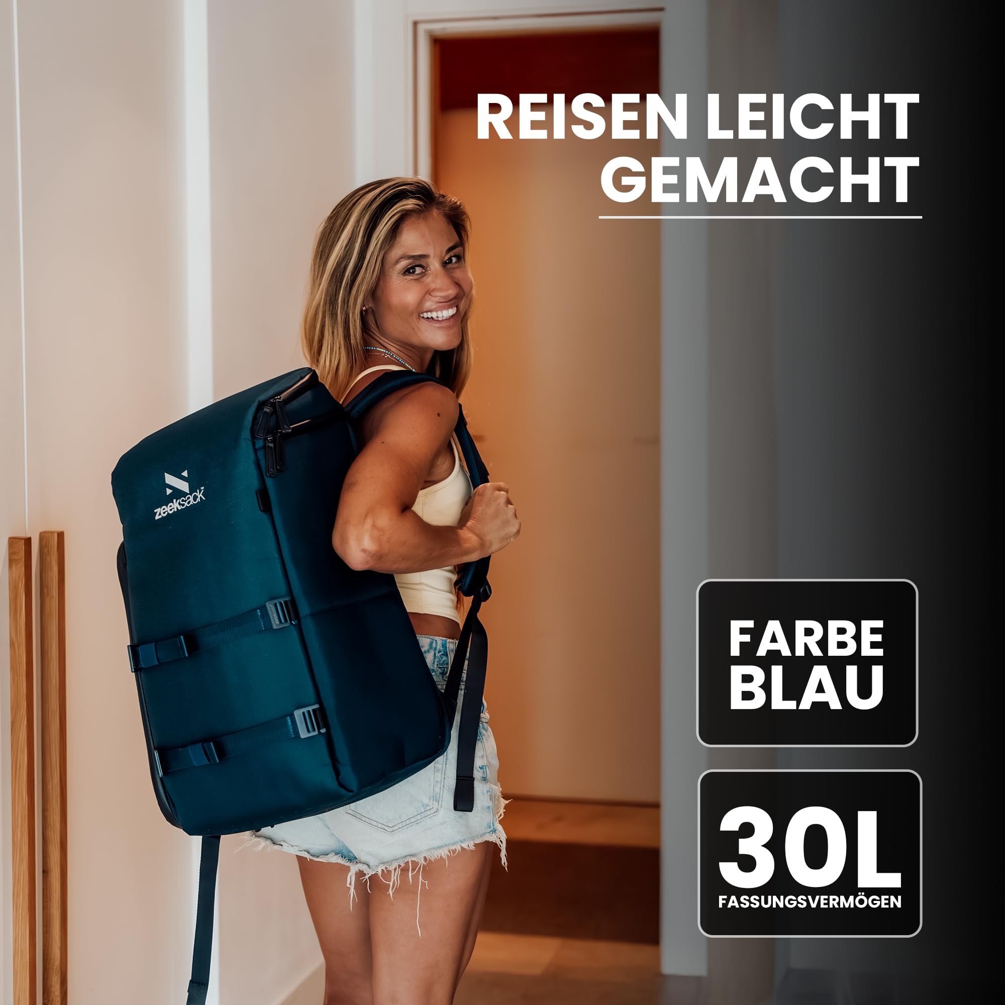 Zeeksack Plecak 30 l – The Organizer plecak podróżny, wyjmowane przegródki – bagaż podręczny do samolotu, pracy, fitnessu i weekendowych wycieczek, czarny, L