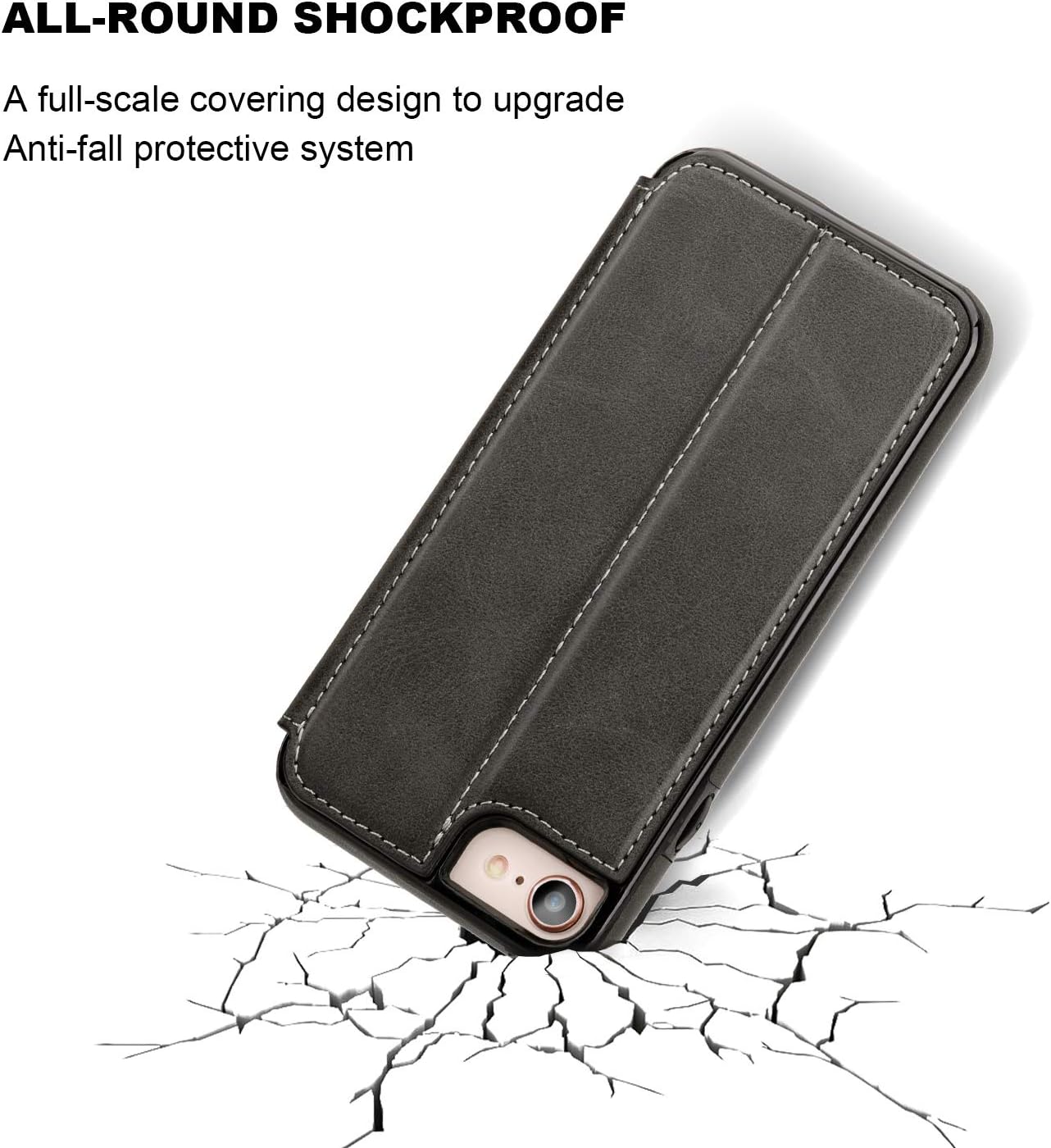 iPhone 8 iPhone 7 SE 2020 Flip Case with Wallet Card Holder, ONETOP Premium PU Leather Hidden Magnetic Closure Kickstand Protective Cover Case Compatible with iPhone 7/8/SE 2020 4.7 Inch - Black