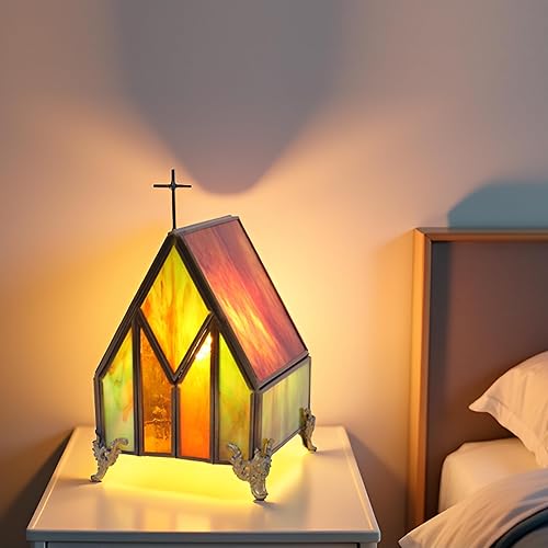 Miniatura 7 de Pequeña lámpara de mesa estilo Tiffany con vitral, lámpara decorativa retro, adecuada para dormitorio, oficina, decoración del hogar, 4.2 x 4.2 x 7