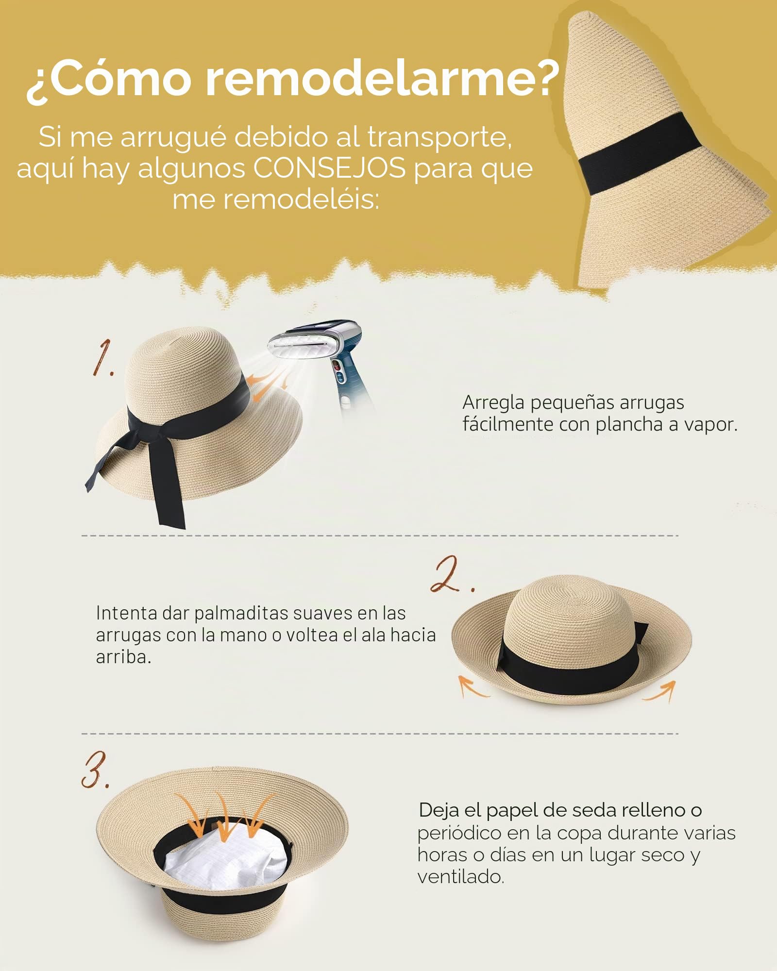FURTALK Sombrero de Playa de Paja de ala Ancha UPF 50+ para Mujer