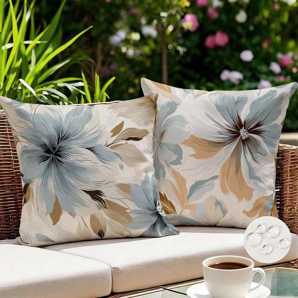 Federe Cuscini da Esterno Impermeabili 65x65 Astratto Copri Cuscini per Divano Fiori Federa Cuscino Moderno Decorativi Copricuscini per Divano Giardino Patio Soggiorno Copricuscino Set di 2 (IU59)