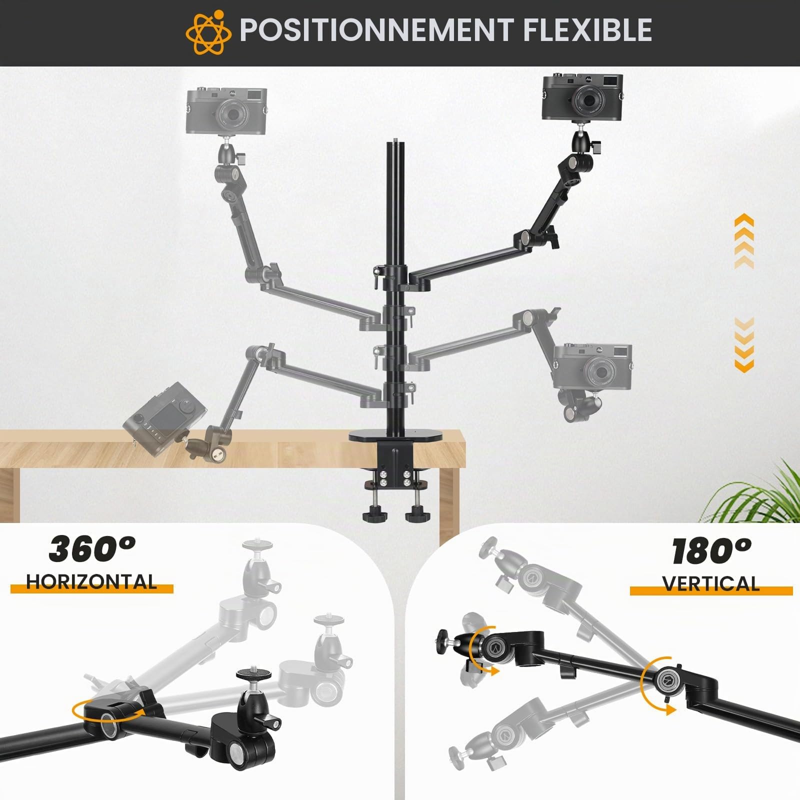 TARION Support de Table pour Appareil Photo avec Bras Articulé - Compatible DSLR, Anneau Lumineux, Microphone - pour Photographie, Vidéo - Titanrig(Lite Z)