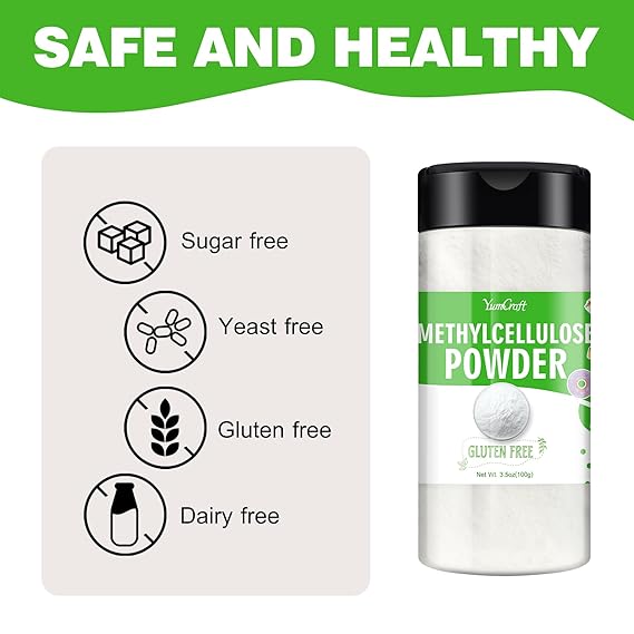 Methylcellulose Powder - 3.5oz Pure Methylcellulose Powder for Fondant, Ice Cream Stabilizer, Food Grade Methylcellulose Thickener and Emulsifier for Cake, Frozen Foods, Candy, Yogurt, Gum Paste