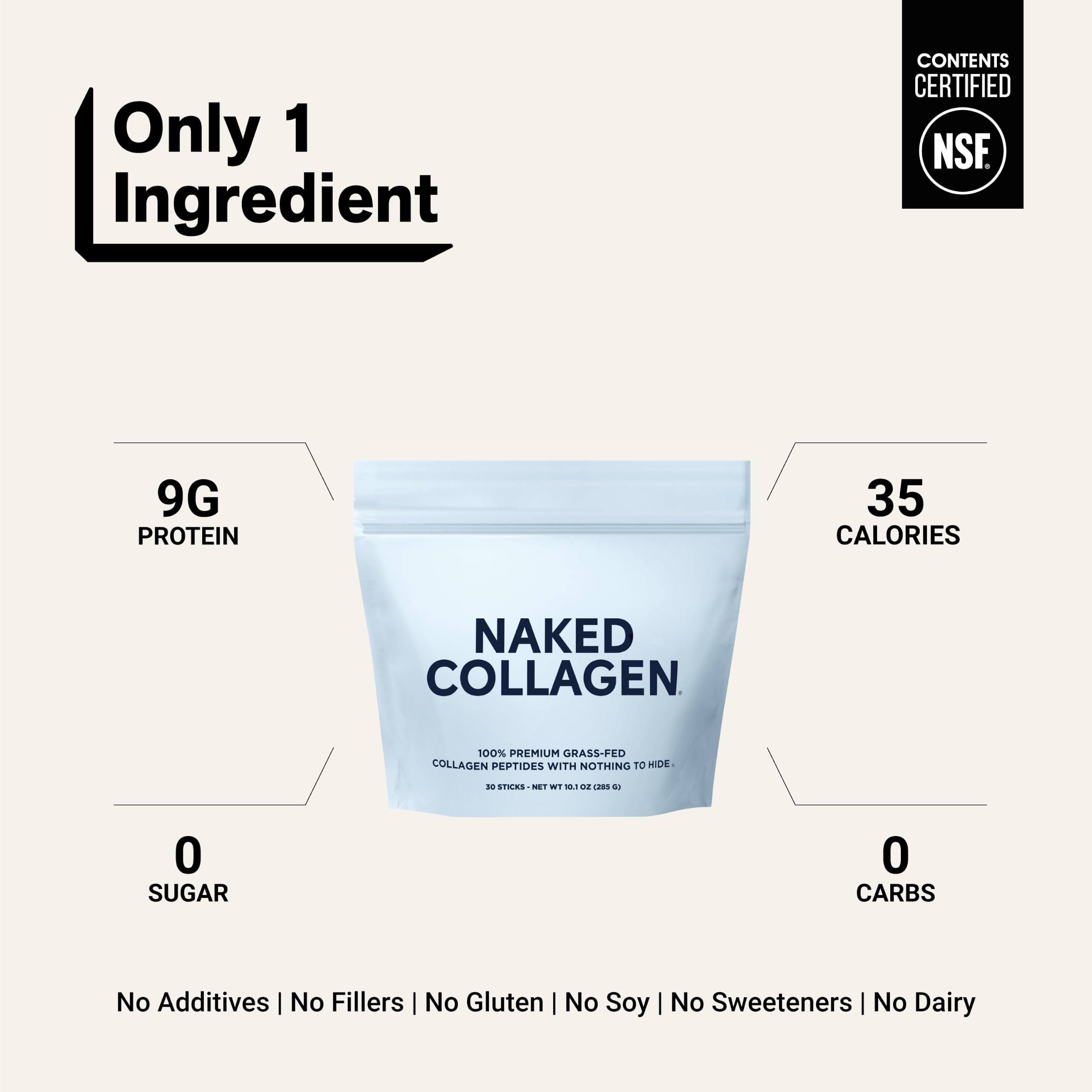 NAKED Collagen Stick Packs - Pasture-Raised, Unflavored Grass-Fed Hydrolyzed Collagen Travel Pack, Paleo Friendly, Non-GMO, Keto, Gluten Free, 30 Sachets — Amazon image 3