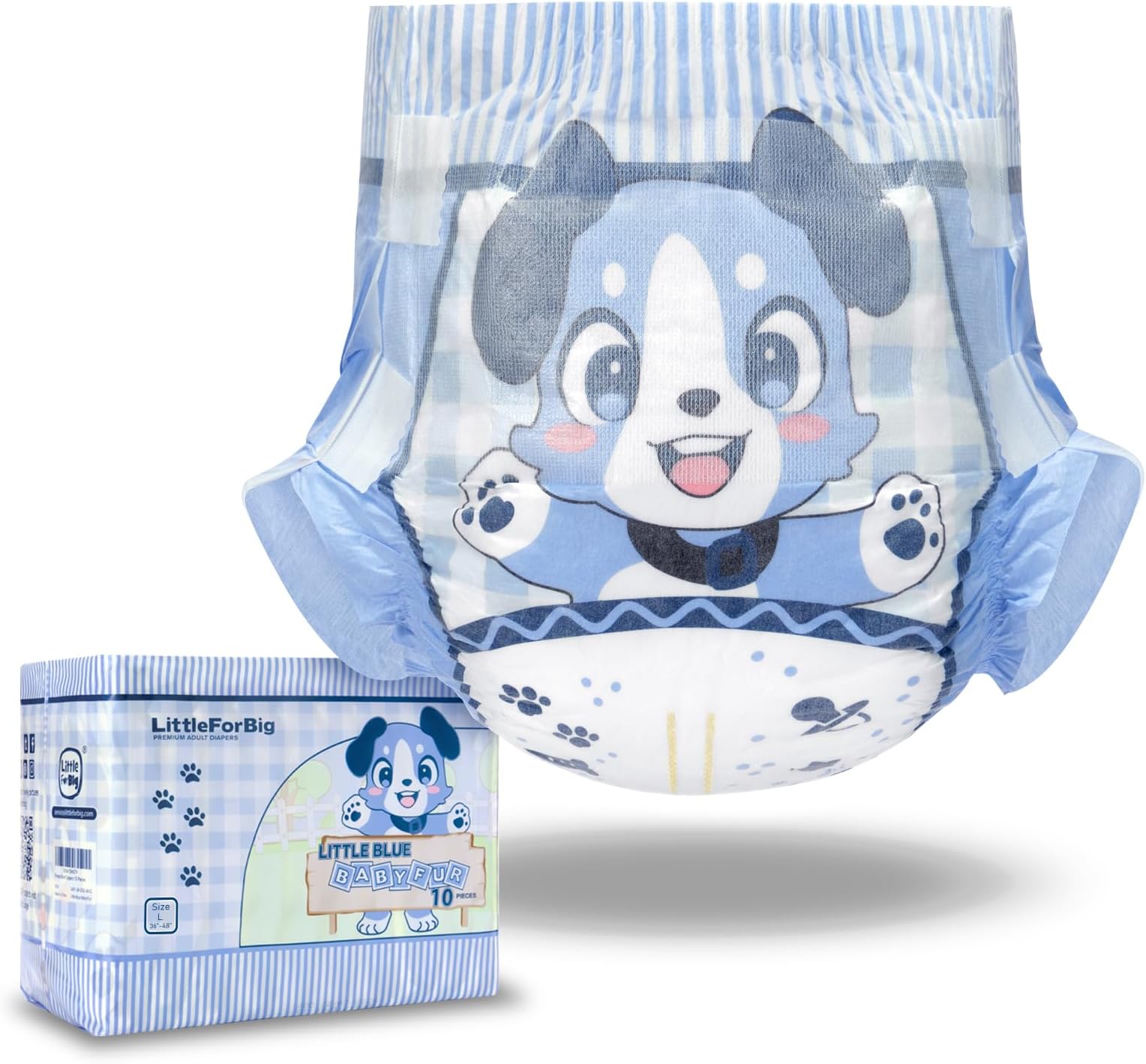 Littleforbig Adjustable Hook-and-Loop Fastener Closure Adult Printed Cloth Back Diaper 10 Pieces - Little Blue BabyFur (Large 36"-48")