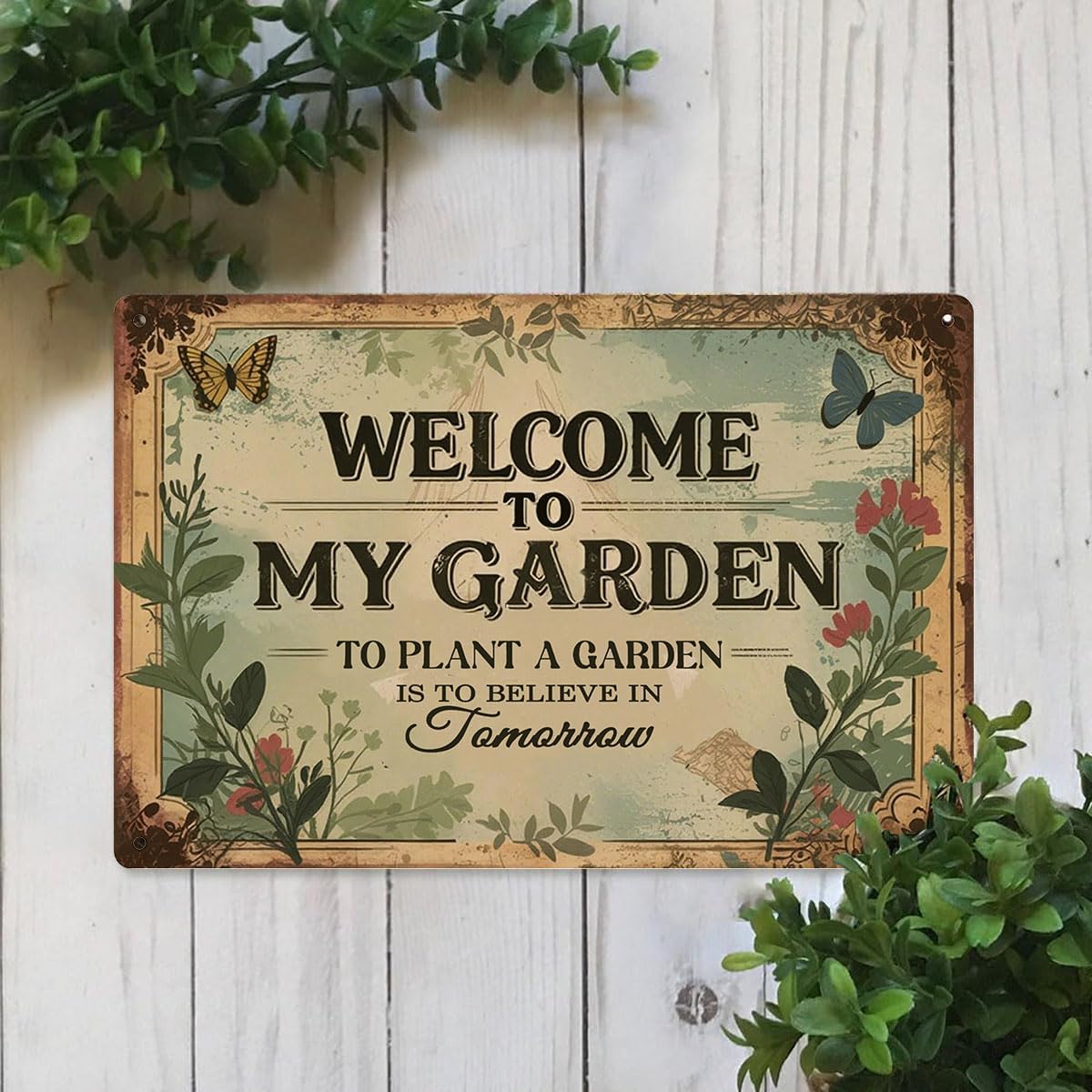 Garden Signs Vintage Metal Sign - Welcome to My Garden - Retro Gardening Signs for Outside Home Gardening Greenhouse Yard Outdoor Decor 8x12 Inch - Image 5