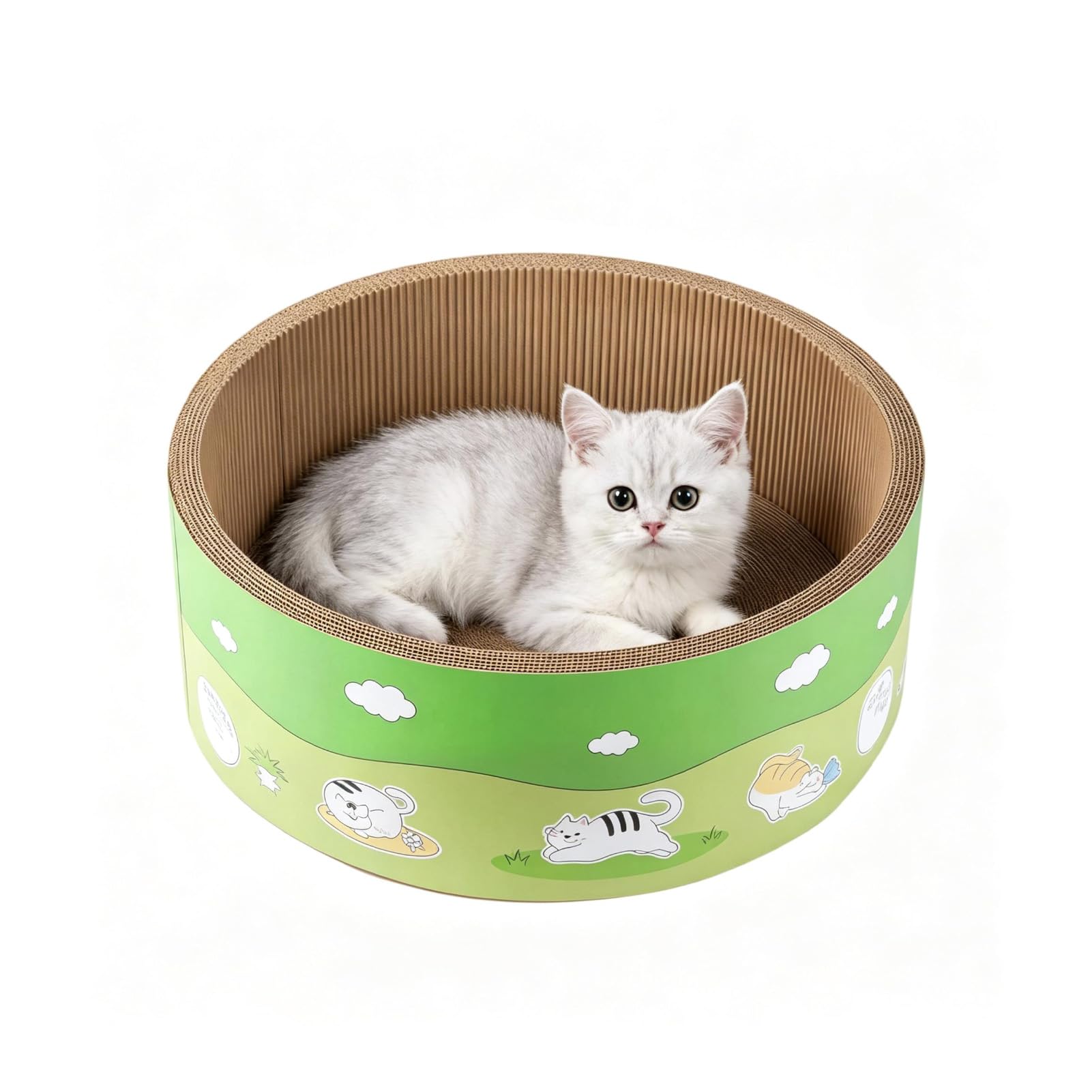 BREEZENEST Cat Scratcher Bed Lounge Heavy Duty Corrugated Cardboard Scratching Pad with Ergonomic Sofa Shape for Indoor Cats Anti-Scratch Resting Couch for Living Room Home Apartment Round (Size M)