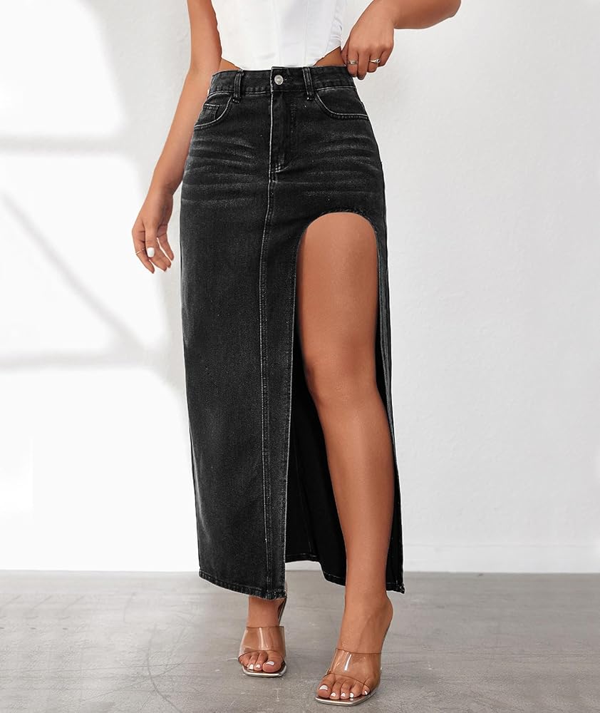 Amazon.com: SEMATOMALA Women's Thigh High Split Maxi Denim